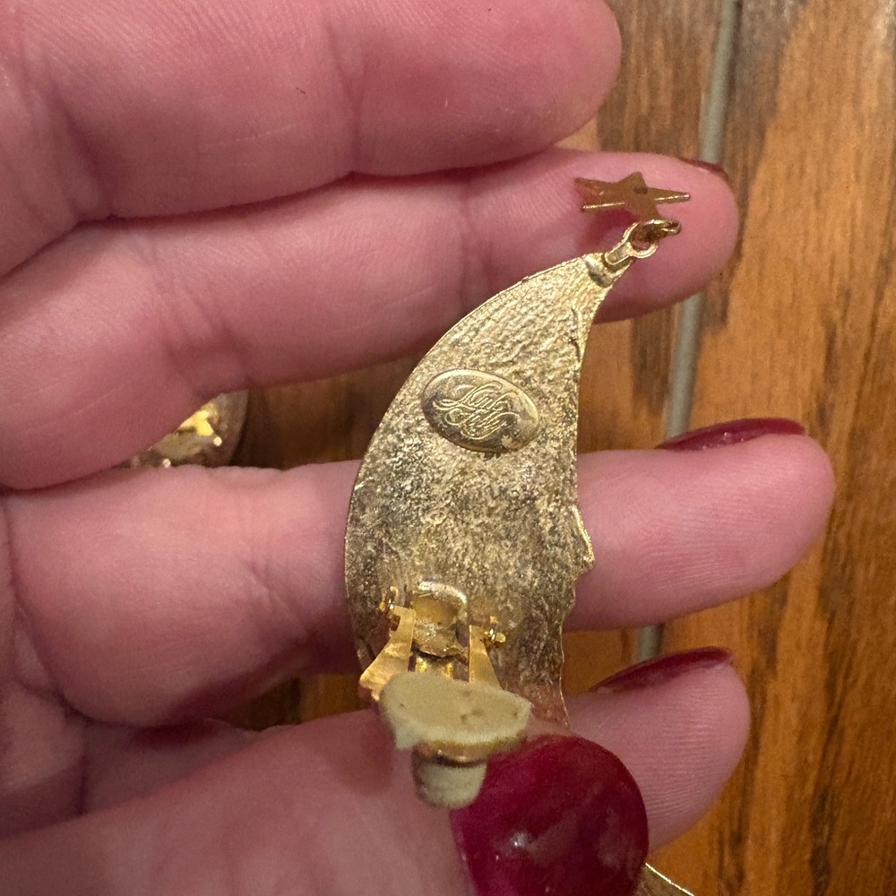 Vintage Kirks Folly Gold Moon Face Star Earrings with Compass and Crystal Accent - Picture 4 of 7